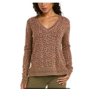 Johnny Was Rita Brown Leopard Print Wool Cashmere Sweater - S